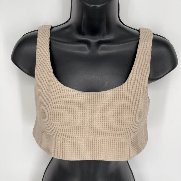 DONNI. Therma Bra Top NWT Sz L Stone Waffle Knit Scoop Neck Sleeveless Crop - Picture 1 of 8